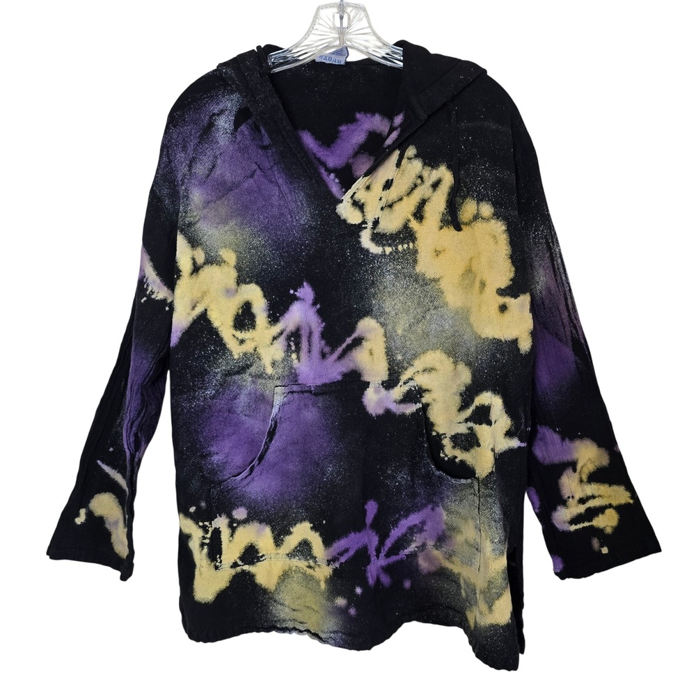 Vintage Sea Breeze of California Tie Dye Hoodie Top Medium Black Purple Yellow